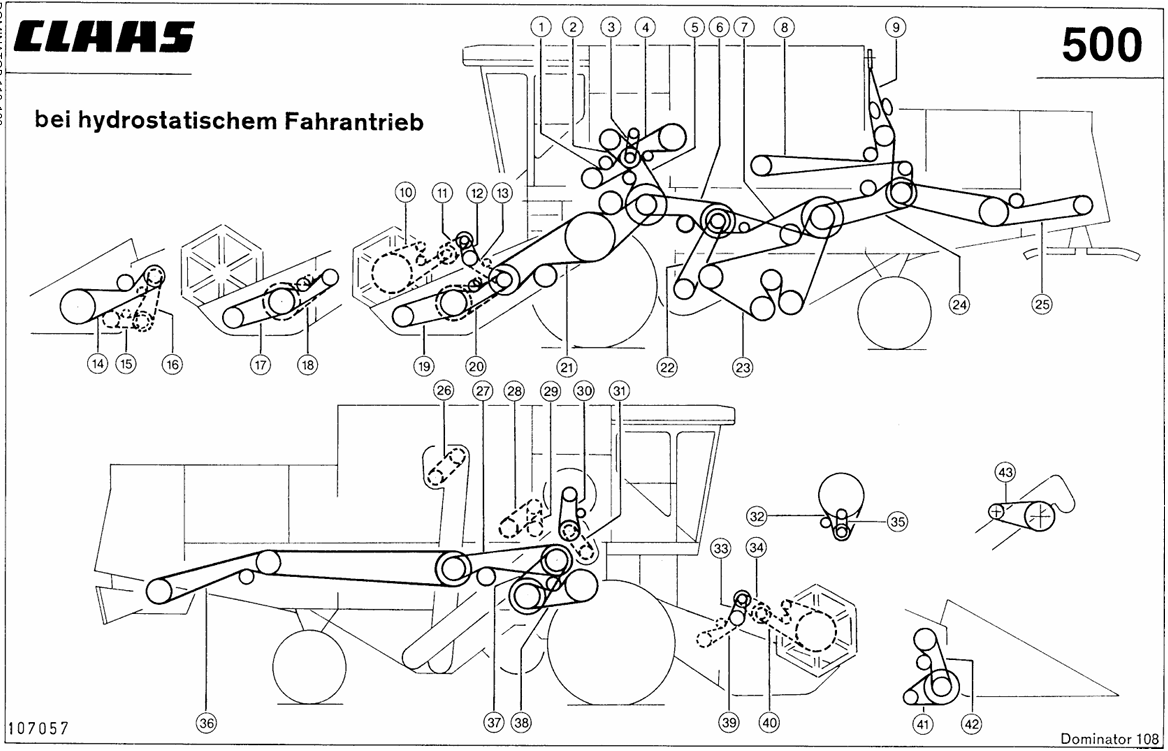 Schemat pasów Claas Dominator 108 Hydrostat