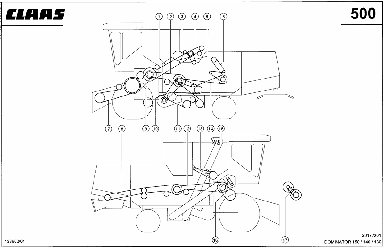 Schemat pasów Claas Dominator 130/140/150