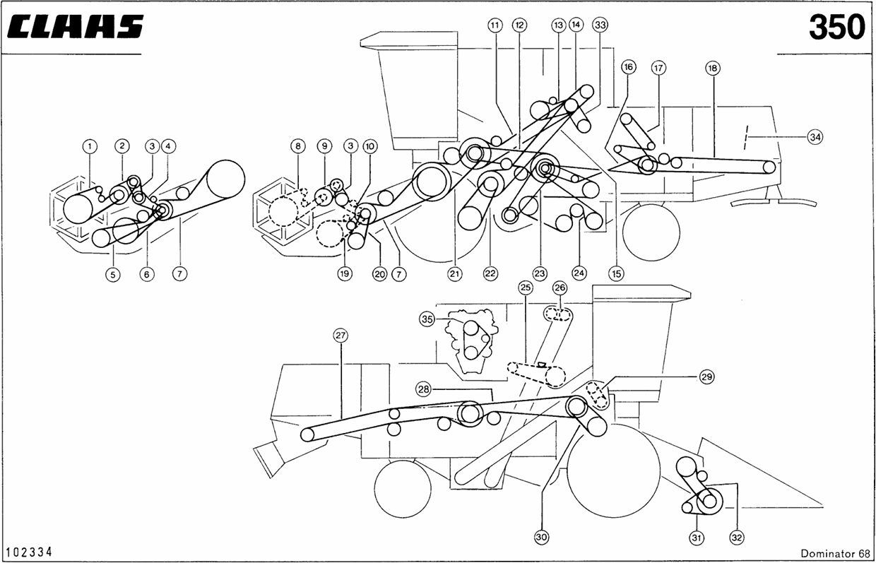 Schemat pasów Claas Dominator 68
