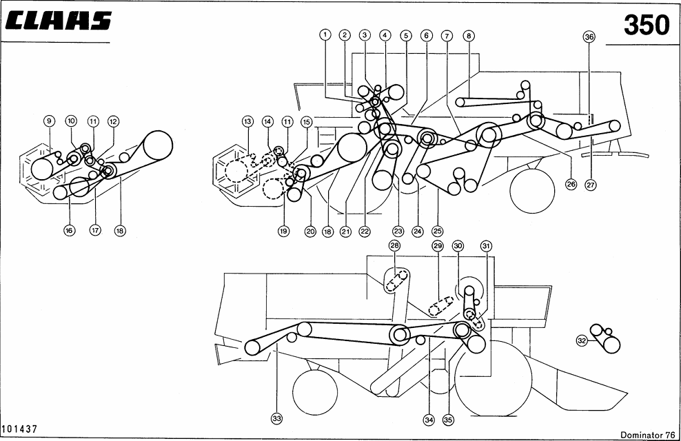 Schemat pasów Claas Dominator 76