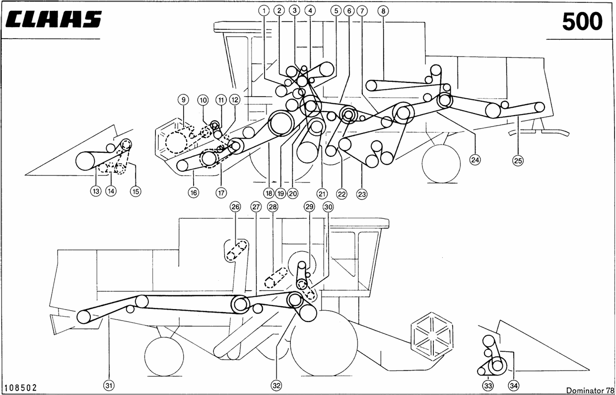 Schemat pasów Claas Dominator 78