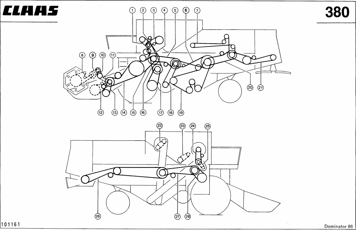 Schemat pasów Claas Dominator 86