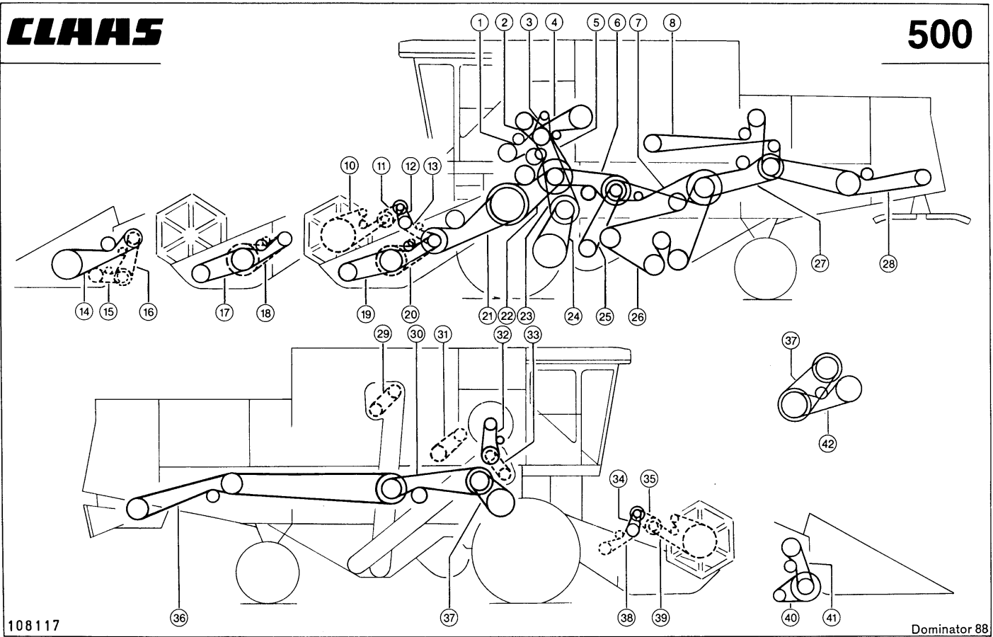Schemat pasów Claas Dominator 88