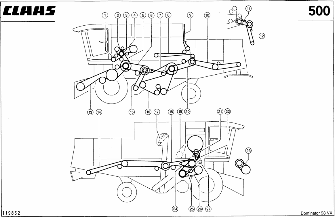 Schemat pasów Claas Dominator 98 VX